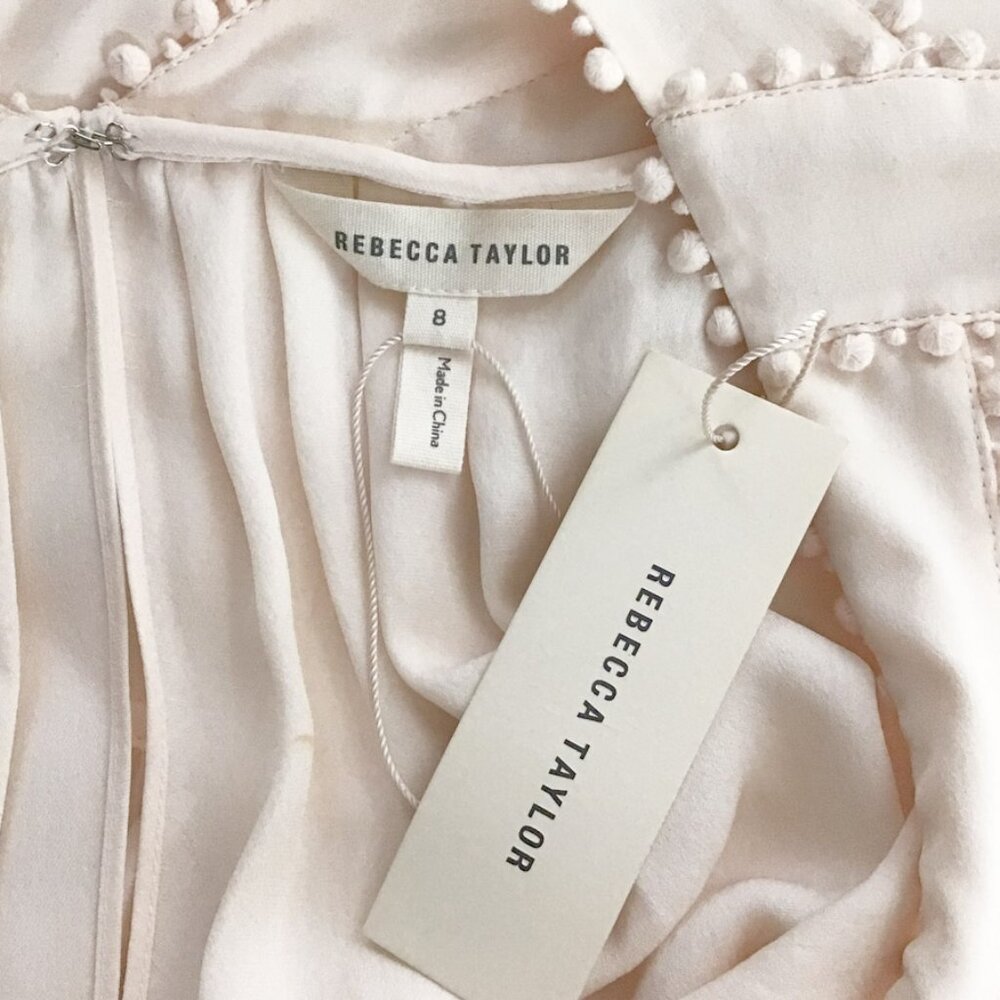 Rebecca Taylor - Pale Pink Short Sleeve Ruffled Silk Blouse w Embroidered Trim - Picture 12 of 13